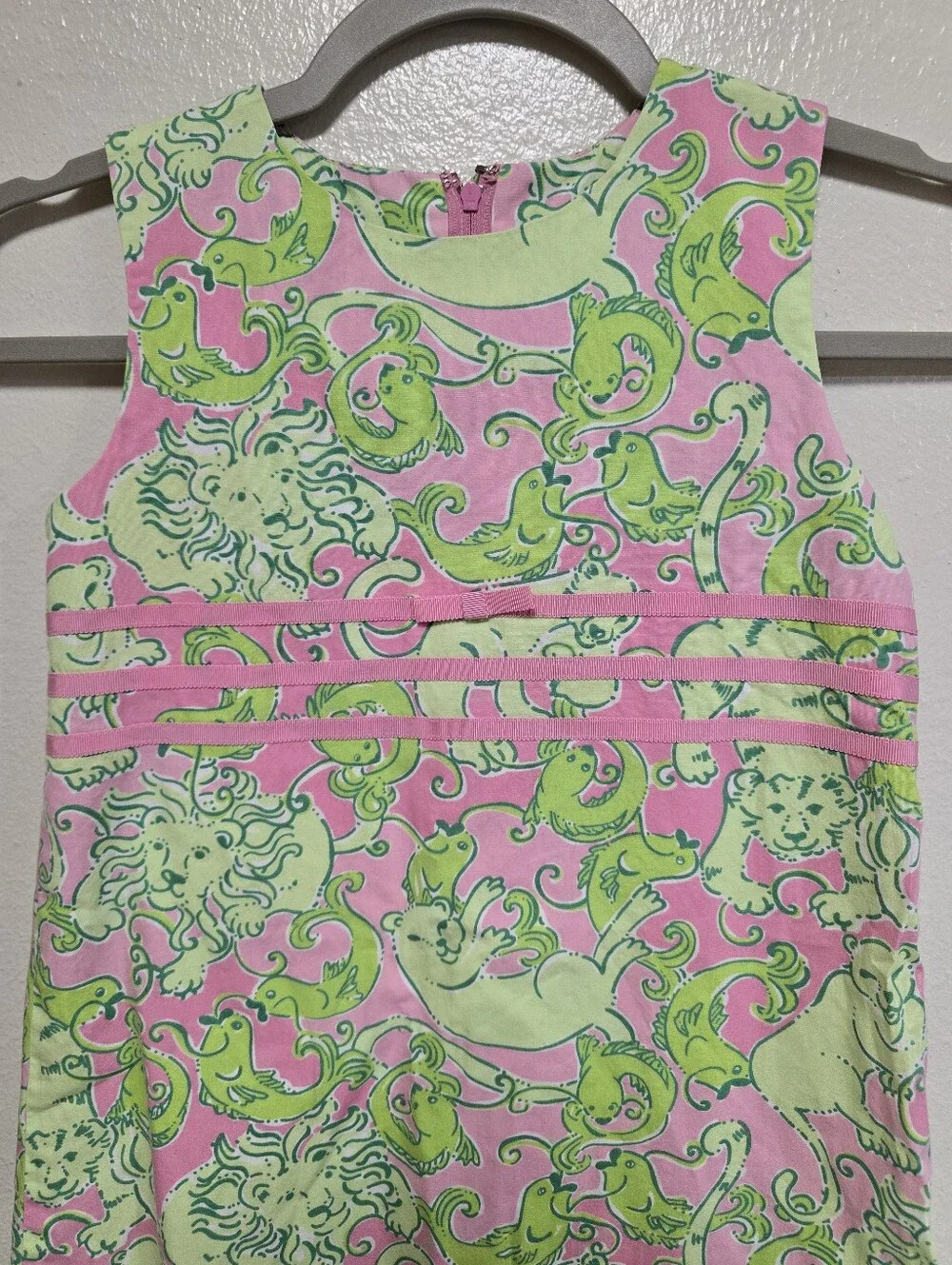 Lilly Pulitzer Fried Catfish Vintage Sleeveless Shift Dress Pink Green Size 6X